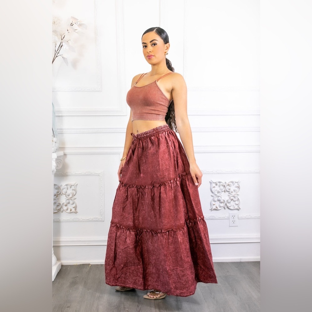 Zenana NWOT Woven Acid Wash Tiered Ruffle Maxi Skirt